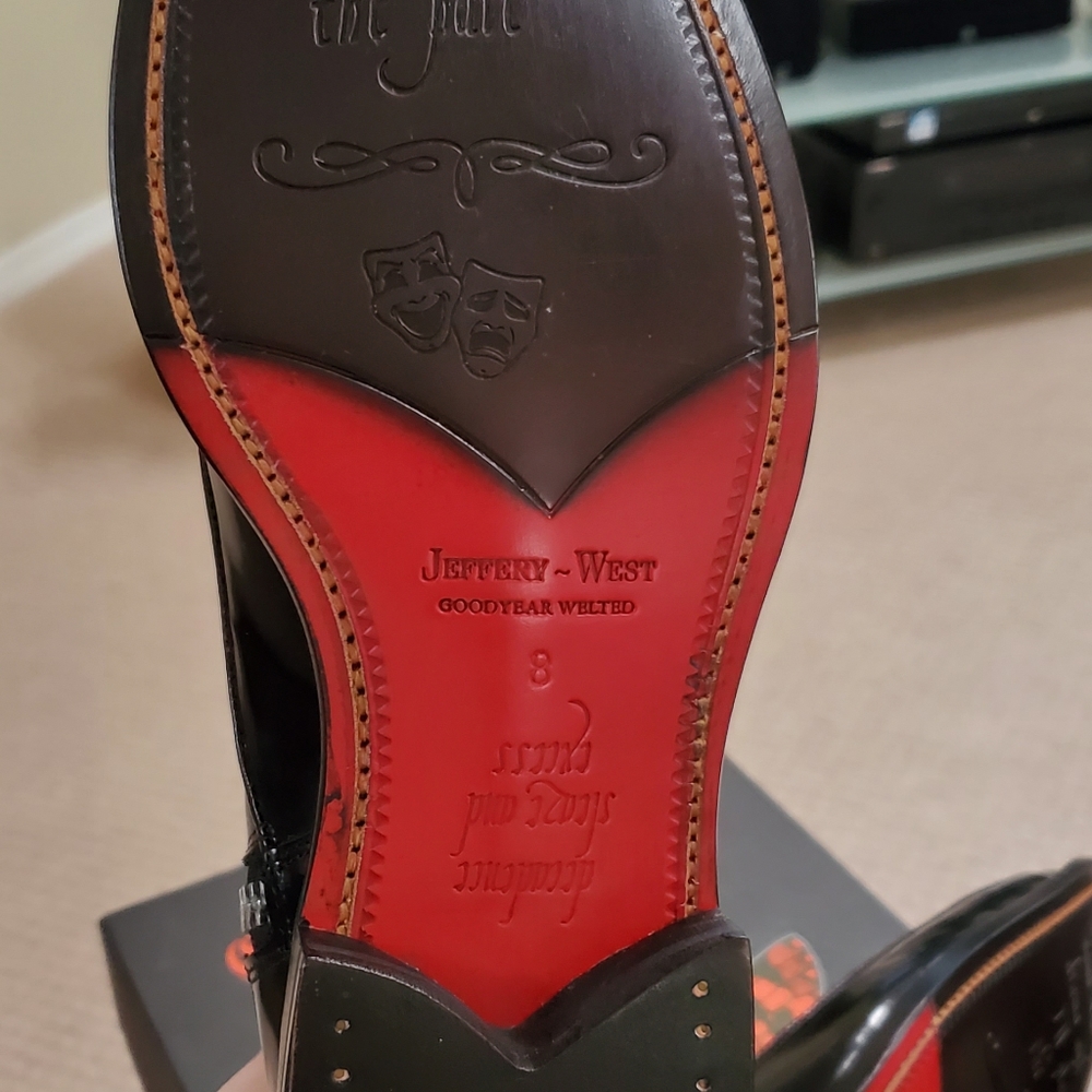 Jeffery West Good Year Welted boots, red bottom, leather.